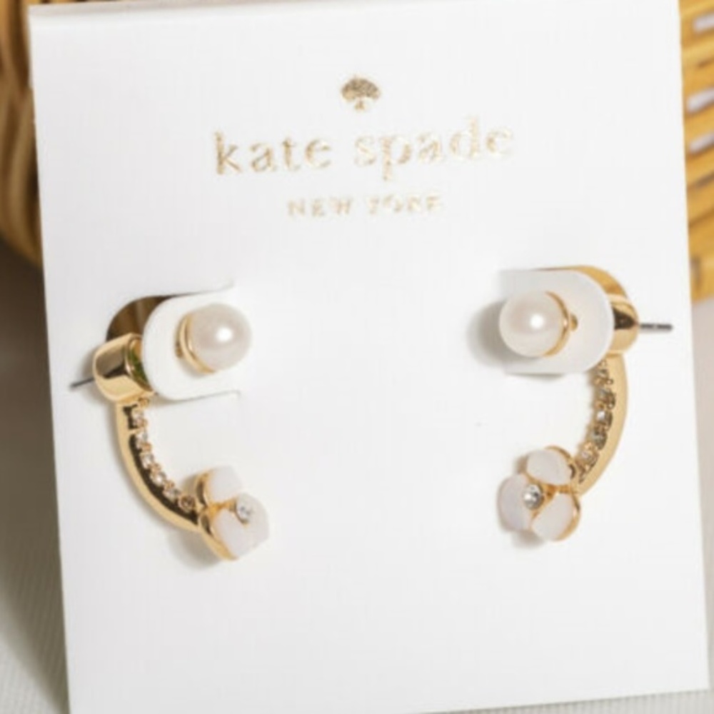 Kate Spade Gold Disco Pansy Ear Jacket Earrings